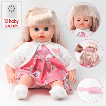 36cm realistas pelo largo Bebe reborn doll Puede hacer de 12 sonidos de bebé Recién nacido de la muñeca de 14 pulgadas de silicona suave de la educación regalos para niñas