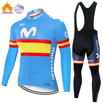2019 del Equipo Movistar de manga larga jersey de Ciclismo bib pantalones ropa ciclismo bicicleta maillot de invierno ciclismo hombre