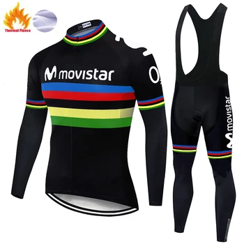 2019 del Equipo Movistar de manga larga jersey de Ciclismo bib pantalones ropa ciclismo bicicleta maillot de invierno ciclismo hombre