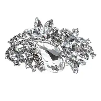 Broches para las mujeres de cristal de gran Broche de diamantes de imitación Ramo de la boda accesorios de la joyería del pin de la solapa - Plata, blanco