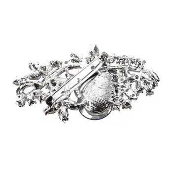 Broches para las mujeres de cristal de gran Broche de diamantes de imitación Ramo de la boda accesorios de la joyería del pin de la solapa - Plata, blanco