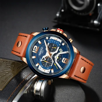 NIBOSI Azul Relojes para Hombre de la Marca Superior de Lujo de la Gran Esfera Militar Reloj de Cuarzo de Cuero Impermeable Reloj de Deporte de los Hombres Relogio Masculino