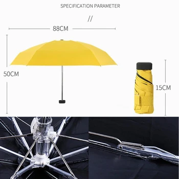 Mini 5 Veces Paraguas de la Cápsula de protección solar Anti-UV UPF50+ Paraguas de Baño Plegable Mujeres Bolsillo Umbrellara