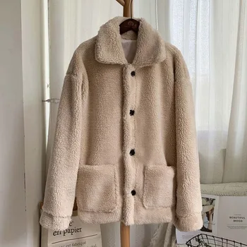 Invierno 2020 gruesa caliente de Peluche abrigo de piel de la chaqueta de las mujeres de moda casual de cordero de imitación de piel de la capa