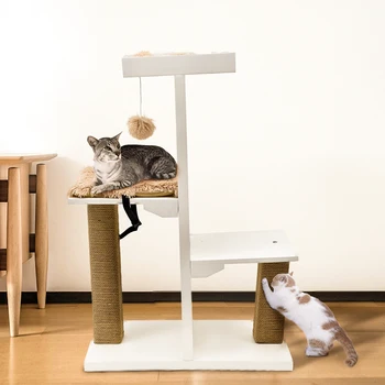 De lujo Gato Poste de Rasguño Centro de Actividad de Yute de los Muebles del Gato Con una Bola de Gato Cubo de cuadros de la Casa con la Suave y Cálida Cojín Extraíble