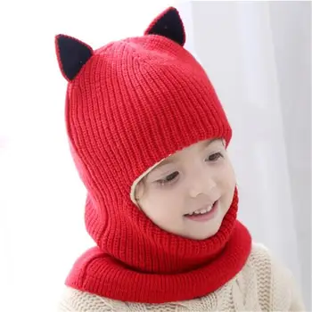 Los niños Sombreros de Invierno Oídos Niñas Niños Niños gorros Conjunto de Bufanda Bebé Bonnet Enfant de Punto Lindo Sombrero para Niña Niño