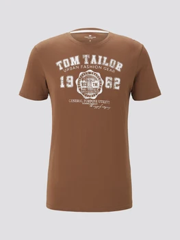Camiseta de hombre Tom Tailor verano brillante chaleco en una cada día de la moda con una impresión con la inscripción hermoso para el trabajo deportivo de algodón suave y cómodo de color club de jóvenes facilidad casual de la Aptitud de cuello V