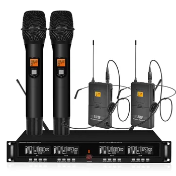 Profesional de Micrófono Inalámbrico UHF Etapa Sistema de Micrófono De 4 Canales de Micrófono de Mano Casa de KTV con 2U Receptor