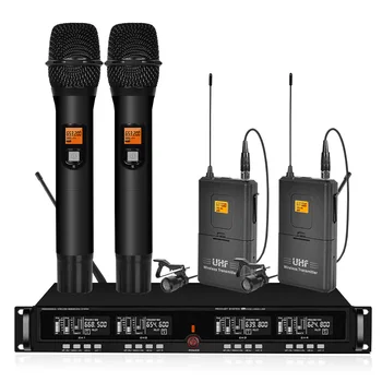 Profesional de Micrófono Inalámbrico UHF Etapa Sistema de Micrófono De 4 Canales de Micrófono de Mano Casa de KTV con 2U Receptor