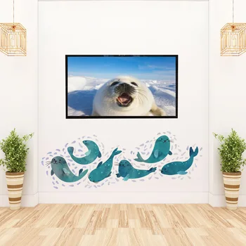 Lindo mar león combinación engomada de la pared de la sala de estar Dormitorio cuarto de Baño con bañera decoración Mural de Arte Calcomanías pegatinas de papel Tapiz
