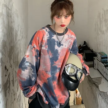 2020 Primavera Otoño para Mujer de la Ropa Sudaderas Adolescentes de la Calle Harajuku Hip Hop Pastel Sudadera para Mujer de la Impresión Suelta de Ocio Sudadera con capucha