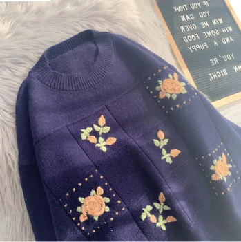 Vintage Bordado De Invierno Suéter De Las Mujeres De Jersey Oversize De Corea Harajuku Ropa Suelta Puente De Tejido Kawaii Ulzzang Prendas De Punto