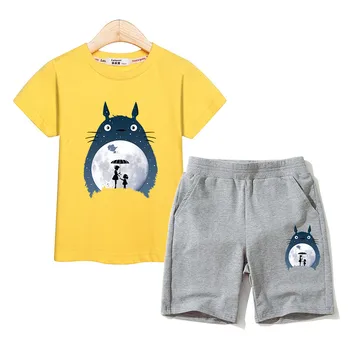 Ropa de niños lindos niñas t-shirt Totoro pantalones de moda en trajes de niños conjuntos de verano muchacho trajes 3-13T chica del traje de la ropa