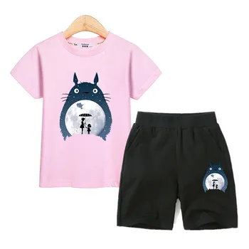 Ropa de niños lindos niñas t-shirt Totoro pantalones de moda en trajes de niños conjuntos de verano muchacho trajes 3-13T chica del traje de la ropa