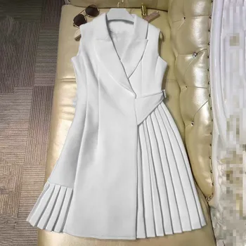 De alta calidad de la moda de Traje de volantes Plisados vestido de chaleco de mujer de verano de 2020 nuevo sexy sin mangas del chaleco del vestido de fiesta vestidos L712