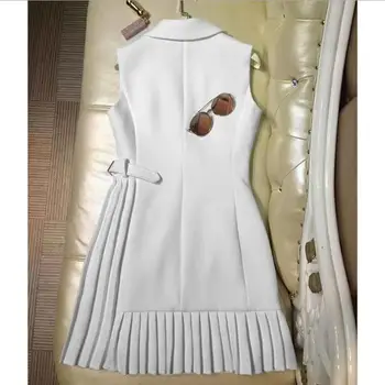 De alta calidad de la moda de Traje de volantes Plisados vestido de chaleco de mujer de verano de 2020 nuevo sexy sin mangas del chaleco del vestido de fiesta vestidos L712
