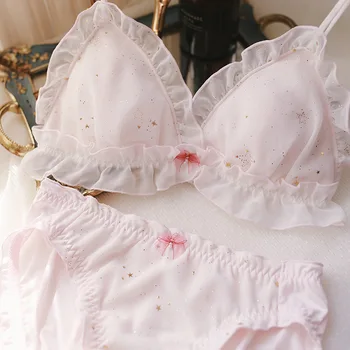 Japonesa de lencería sexy para el pequeño pecho de la ropa interior de salón de alambre gratis transparente bragas y el sostén de lolita conjunto de encaje kawaii girl 2020