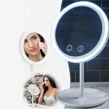 3 En 1 5X Espejo de aumento Mesa de Escritorio LED Espejo de Maquillaje con Luz de la Lámpara y el Ventilador de la Brisa Espejo de Belleza Dama de la Belleza de la Mujer de Herramientas