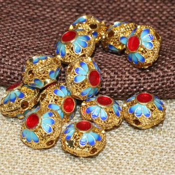 Elegante 14mm de oro-color de esmalte cloisonné accesorios separadores de perlas de las mujeres a los hombres libres del envío de la joyería de los hallazgos de decisiones 10pcs B2453