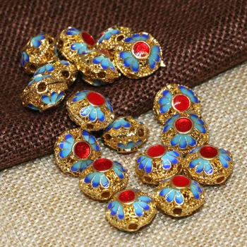 Elegante 14mm de oro-color de esmalte cloisonné accesorios separadores de perlas de las mujeres a los hombres libres del envío de la joyería de los hallazgos de decisiones 10pcs B2453