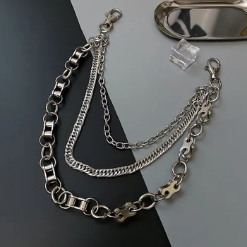 Diseño de cadena de bicicleta de metal en la cintura de la cadena de hip hop punk triple popular logotipo de pantalones de la cadena de