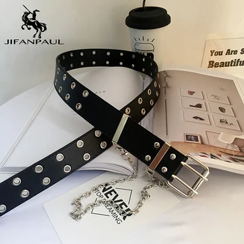 JIFANPAUL cinturones para mujer Cinturones de Cuero Genuino de la Cadena de la moda punk estilo Pin Hebilla del Cinturón marca de lujo de las mujeres de los cinturones de envío gratis