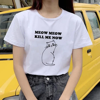 Showtly Miau Miau Me Matan Ahora kawaii Camiseta de las Mujeres Harajuku de Manga Corta de Diversión Ulzzang T-Shirt de Gato Lindo Camiseta de dibujos animados Top Tees