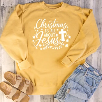 La navidad es jesús sudadera de mujer de moda de algodón puro casual cruz gráfico de la Biblia Cristiana suéter de jersey lindo superior