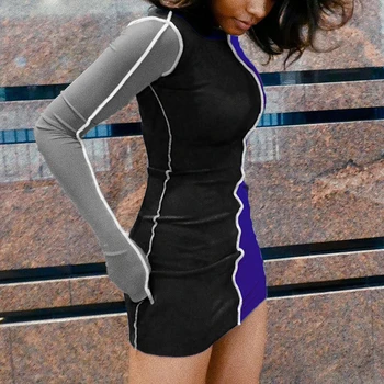 2 colores Sexy de las Mujeres O de Cuello Bodycon Mini Vestido de Moda de Señora de Color Bloque de Bodycon del Partido Vestido Corto de 2020