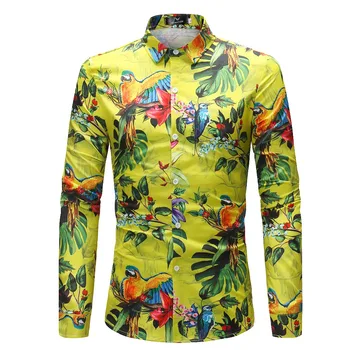 Nueva Llegada de Otoño de los Hombres Camisas Casuales de la Moda de la impresión 3D de camisetas de manga larga de los Hombres de la ropa Floral camisetas talla M-4XL