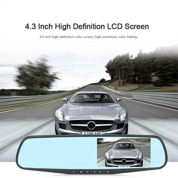 4.3 Pulgadas con resolución Full HD 1080P del Coche Dvr de la Cámara de Auto Dash Cam Espejo Retrovisor Dash Grabador de Vídeo Digital de Doble Lente de Registro de la Videocámara