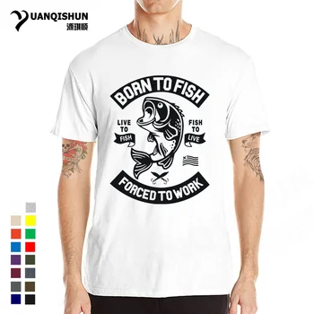 Nacido Para Peces Camisetas Forzados A Trabajar en el Club de las Pescas a los Hombres de la Camiseta de Calidad Superior 2018 Nuevo Pescador Puro Algodón de manga corta camiseta