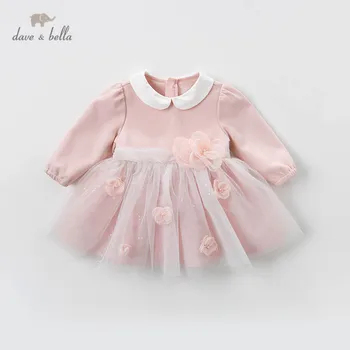 DBM13676 dave bella primavera de niña pequeña princesa floral vestido de malla a los niños de la moda vestido de fiesta de niños bebé ropa de lolita