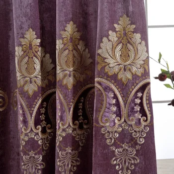 Europea Bordado Apagón Púrpura Cortinas para la Sala de estar Personalizado Elegante Ventana de Paneles de Tul Cortinas Para el Dormitorio