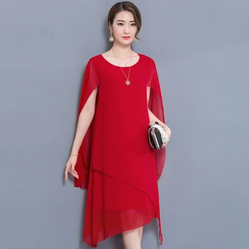 Nueva Gasa cabo de vestido elegante Cena de gala vestidos para las mujeres más el tamaño 4xl 5xl verano de 2019 traje de fiesta rojo carmín ropa