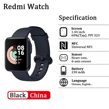 Xiaomi Redmi Reloj Inteligente de Pulsera NFC Monitor de Ritmo Cardíaco Rastreador de 1.4 pulgadas, Reloj despertador 5ATM Impermeable Mi Reloj Lite CN Versión