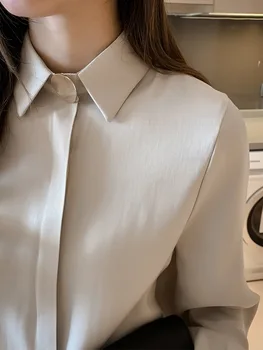 Camiseta de la mujer Blusas Básicas de los botones Sólido 2020 Verano Camisa de Manga Larga de Mujer de Gasa de las Mujeres Slim Ropa de Tamaño Más Tops