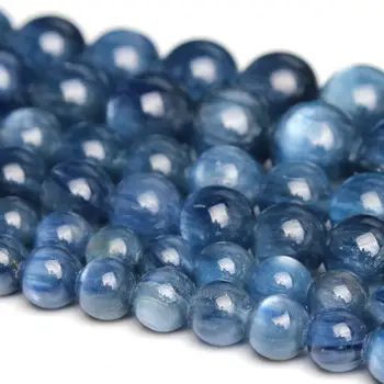 Natural de la Ronda de Cianita de piedras preciosas Sueltas Perlas 4 6 8 10 12 mm Para el Collar de la Pulsera de DIY de la Joyería 15inch Strand
