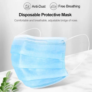 En Stock Desechables Mascarillas de Protección 100 pcs Boca de la Máscara 3-Capa Anti-Polvo de material no Tejido Elástico con Gancho a la Cara Máscaras Envío Rápido