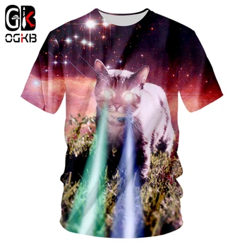 OGKB Camisetas de Hombre de Moda de Manga Corta 3D T-shirt Impreso cielo Estrellado gato de la Calle 7XL Habiliment Unisex de Verano de la Camiseta de la Whosale
