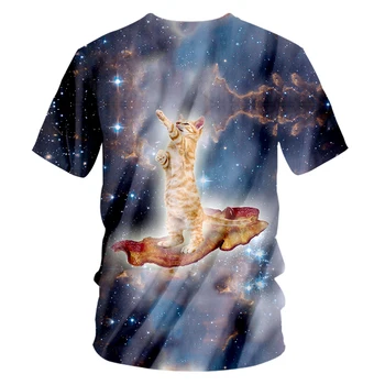 OGKB Camisetas de Hombre de Moda de Manga Corta 3D T-shirt Impreso cielo Estrellado gato de la Calle 7XL Habiliment Unisex de Verano de la Camiseta de la Whosale