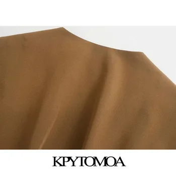KPYTOMOA Mujeres 2020 de la Moda Con Botones Plisado Chaleco Vintage con Cuello en V sin Mangas de las Mujeres Chaleco de la ropa de Abrigo Chic Tops