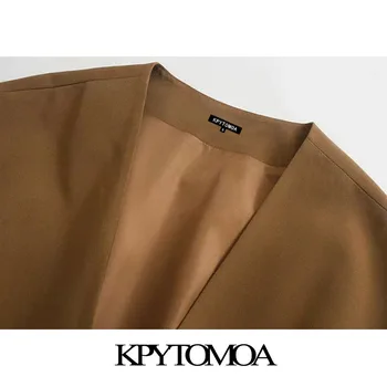 KPYTOMOA Mujeres 2020 de la Moda Con Botones Plisado Chaleco Vintage con Cuello en V sin Mangas de las Mujeres Chaleco de la ropa de Abrigo Chic Tops