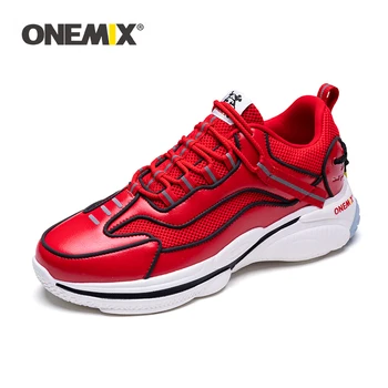 ONEMIX Nuevo Par de Zapatillas de la Nueva Tecnología 3-Pieza de Inserción de los Hombres Cojín de Aire Zapatos Atléticos de Luz Reflectante de las Mujeres Zapatillas de deporte Rojo