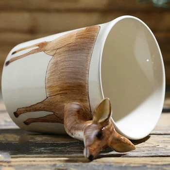 200ml de los animales de los ciervos de la taza de café de dibujos animados de cerámica pintados a mano taza de regalo personalizado de la copa de una sola capa con la manija de los niños de regalo