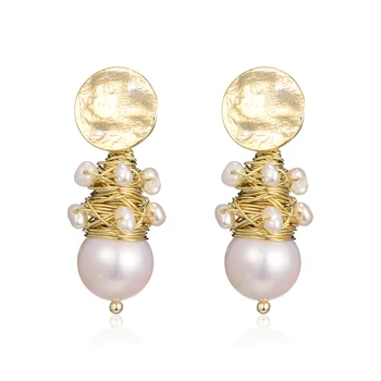 De cobre de Perlas Pendientes de la Gota para la Mujer Nueva Ronda Colgante Pendiente de la Moda de Joyería de la Boda boucle d''oreille femme 2020 D20