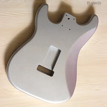 Buena calidad ST guitarra eléctrica cuerpo de tilo americano de BRICOLAJE de guitarra de cuerpo metálico color plata con oro en polvo de las chispas