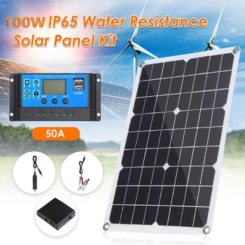 100W Panel Solar de 12V Cargador de Batería 50A Controlador para la Caravana Van Barco Dual USB